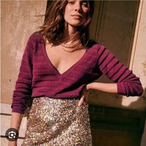 Sezane Gretha V-Neck Jumper Sweater Plum